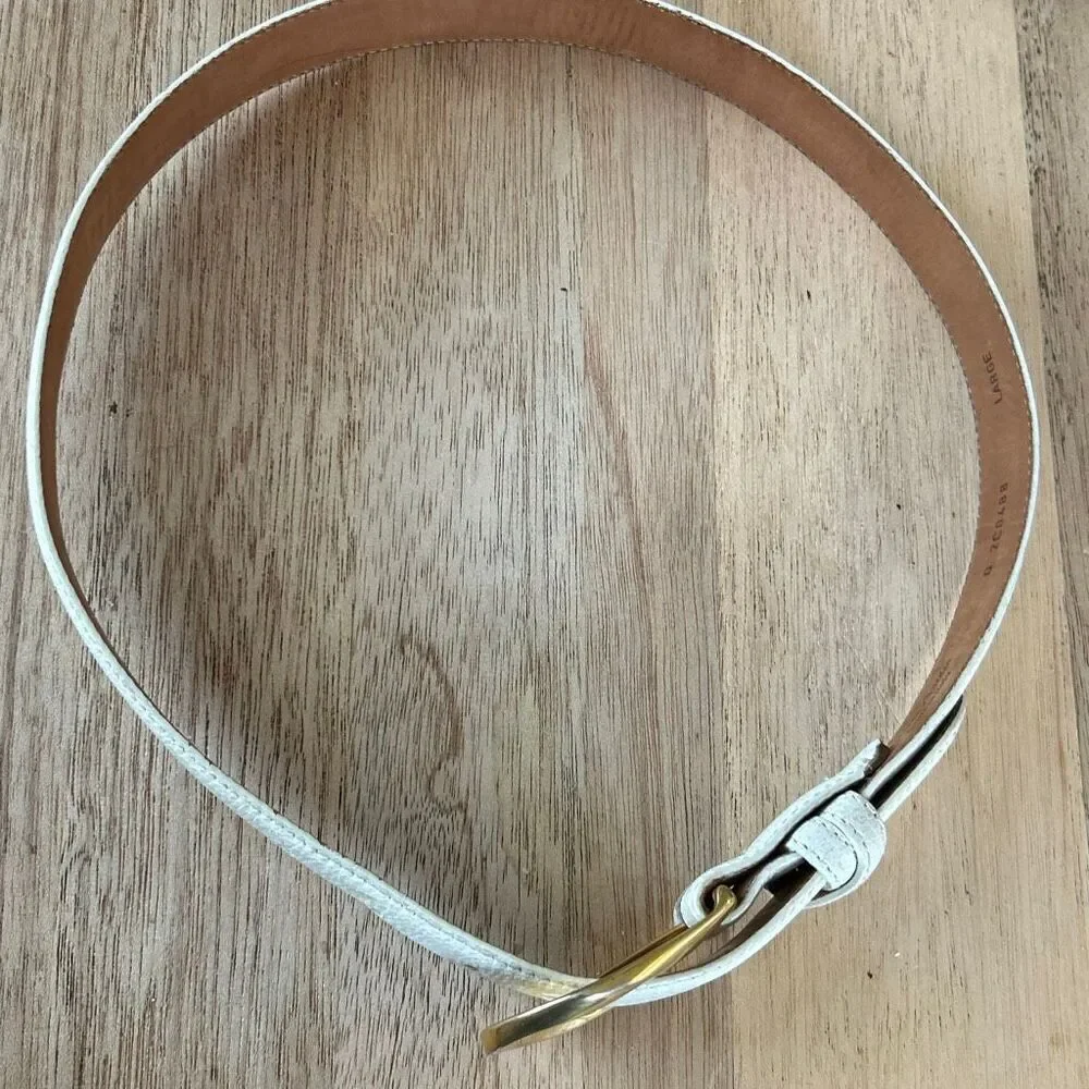 Vintage Beige genuine leather beige wide belt size S with gold buckle made in It